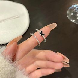 Cluster Rings Fashion Black Zircon Butterfly For Women Girls Punk Hip Hop Simple Love Heart Finger Set Jewelry Party Gift