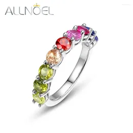Cluster Rings ALLNOEL 925 Sterling Silver For Women Rainbow Crystal Colourful Round Cubic Zirconia Big Circle Trendy Fine Jewellery Gifts