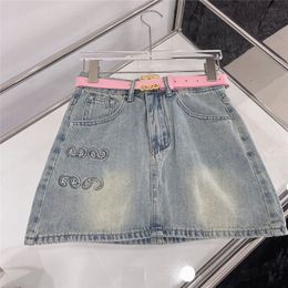 Classic Designer Women Denim Skirts Shorts With Belt Embroidered Pattern Short Dress Lady High Waist Jean Skirt Clothes