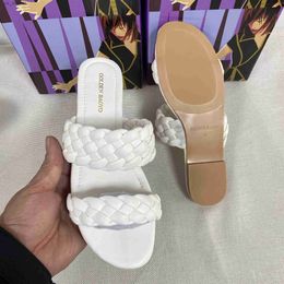 Slippers Summer Double Braid Modern Sandals Women 2024 New Flat Slides Leather Fashion Casual Slip on Woman Outdoor Beach Shoes H240416 AJEA