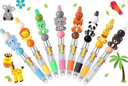 24Pcs 4-color Refill Beaded Ballpoint Pen DIY Beadable Pens Student Stationery Plastic Gift School Office Supplies