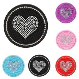 2024 Car Diamond Inlaid Water Cup Pad Heart Shape Non-Slip Mat Silica Pad Cup Holder Mat Gadget Auto Interior Decoration Accessories