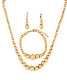African Beaded Earrings Necklace Bracelet Set Gold Color Ball Arab Middle East Ethiopian Women Wedding Jewelry3616796