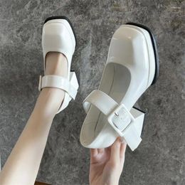 Dress Shoes Women Classic Pumps Fashion Platform On High Heels Chunky Heel 2024 Spring White Marry Jane Punps Buckle Strap School