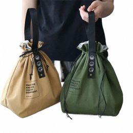 japan Style Lunch Bag Canvas Drawstring Insulati Cold Storage Large-capacity Cam Student Office Worker Lunch Bag L7yi#