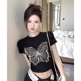 Women's T Shirts Harajuku Ulzzang Butterfly Cartoon Print Shirt Vintage High Streetwear O Neck Short Sleeve Korean Chic Crop Tee Tops