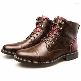 Boots Spring Vintage Shoes Mens Genuine Leather Men Hard-Wearing Motorcycle Man Zip Working