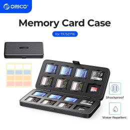 Cases ORICO Micro SD Card Holder 16 Slots Memory Card Storage Case Protector for SD/ CF / Micro SD /SSD Shockproof Card Organiser