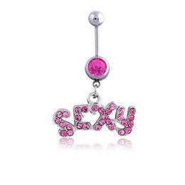 Navel Bell Button Rings Sexy Letter Wasit Belly Dance Crystal Body Jewelry Stainless Steel Rhinestone Piercing Dangle For Women Dr Dhmhh