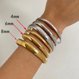 Bangle GHIDBK Stainless Steel Pure Gold Pvd Plated Plain Pattern Bracelet For Women's Simple 3 Piece Stackable Jewellery