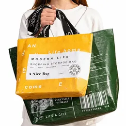 portable PP Woven Women's Large Shopper Shoulder Bag Foldable Eco-Friendly Grocery Storage Handbags Female Shop Tote Bags F62A#
