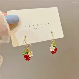 Dangle Earrings Cute Acrylic Strawberry Flower Fashionable Green Crystal For Women Romantic Jewelry Accessories