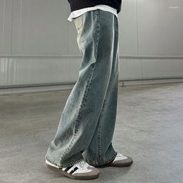 Jeans maschile retrò lavati in difficoltà per gli uomini in stile autunno pantaloni dritti sciolti