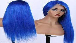 13x6 Silky Straight Blue 24inch Afro Women Kinky Straight Short Wigs Blue Pick Brown Cosplay Synthetic Hair Heat Resistant9910897