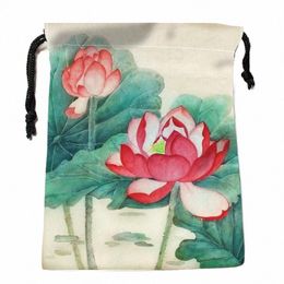 custom Lotus Fower Drawstring Bag 18*22cm Small Travel Women Small Cloth Bag Christmas Gift pouch W-0616 919W#