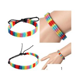 Rainbow LGBT Pride Charm Handmade Braided Adjustable String Bracelet For Gay & Lesbian LGBTQ Wristband Jewelry 0416 0517