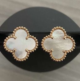 Designer Clover Studs Earring Vintage Four Leaf Clover Charm Stud Earrings Back Mother-of-Pearl Stainless Steel Gold Studs Agate for Women wedding Jewelry gift54