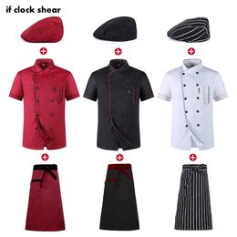 Chefs uniform Short Sleeve Summer Set Restaurant el Kitchen Workwear Men and Women Youth Breathable Thin Jacket Hat Apron 240412