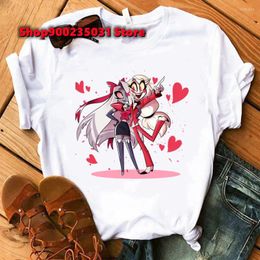 Women's T Shirts Cartoon Hazbin Els Women Tshirt Kawaii Angel Dust Graphic Print Short Sleeve Tops O-Neck Female T-shirt Cute Summer