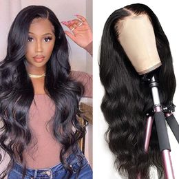 Straight Body Wave Malaysian 100% Human Hair 4*4*1 Lace Wig T-Part Wigs Mechanism Adjustable Strap 10-30inch Natural Colour