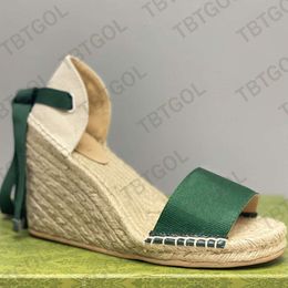 Designer Platform Espadrilles Sandals Women Wedge Heels Fashion Real Leather Ankle Lace-up Ladies Sandal With Box NO037