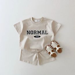 Toddler Baby Summer Clothes Sets Boy Girl Korea Embroidered Letters Cotton Short Sleeve TshirtKid Casual Shorts Khaki 240407