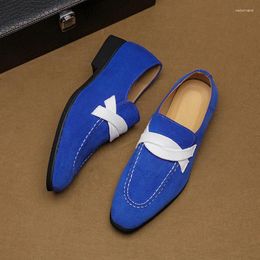 Dress Shoes Men Fashion Lefu Pointed Net Red One Step Scrub Leather Lightweight Outdoor Driving Blue Size 38-48