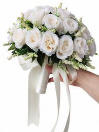 white Wedding Bouquet for Bride Bridesmaid Silk Roses Artificial Frs Boutniere Mariage Bouquet Wedding Accories Corsage W9U2#