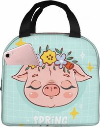 hello Cute Pig Face Lunch Bags for Women Insulated Lunch Box Cooler Thermal Tote Bag for Adults Girls Work School Hiking Picnic I3iE#
