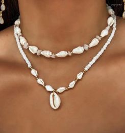 Choker White Glass Seed Bead With Beaded Conch Shells Necklace