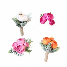 meldel Rose Bud Wrist Corsage Hand Fr Man Boutniere Artificial Tea Rose Silk Wrist Bracelet Bridesmaid Wedding Prom Brooch G3Tz#