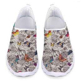 Casual Shoes Cute Butterfly Print Light Mesh Slip On Sneakers Woman Flat Loafers Women Flats Summer Ladies Big Size 2024