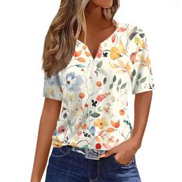 Women's T Shirts Shirtee Print Button Short Sleeve Daily Weekend Fashion Basic V- Neck Regularop Youthful Woman Clothes Clothing