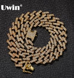 UWIN Drop Fashion Iced Prong Cuban Link Chains Necklaces 15mm MutilColored BlueBlack Rhinestones Hiphop Jewellery Mens T21373076