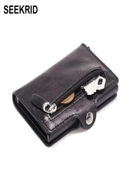 Men039s Aluminium Credit Card Holder RFID Blocking Metal Hasp Cardholder Male Slim Smart Wallet Leather Case Coin Pocket Purse f2568263