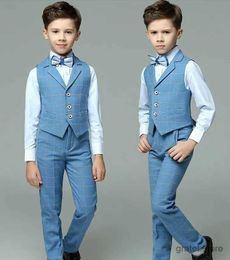 Suits Child Photography Suit Children Teenager Costume Kids Vest Shirt Pants Bowtie 4PCS Formal Suit 2022 Boys Summer Wedding Suit