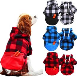 Dog Apparel Plaid Hoodie Pet Clothes Sweaters With Hat And Pocket Christmas Costumes Winter Warm Coat For Small Large Dogs Cats