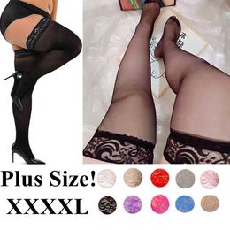 Sexy Socks Lace Knee Thigh High Stockings Plus Size Lingerie Elastic Long Socks Sexy XXXL Plus Size Stocking Clothing for Women 4XL 5xl 6xl 240416