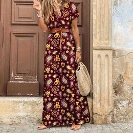 Women's Designer Summer Dress Fashion Bohemian V-neck Floral Elegant Beach Maxi Dresses for Woman Robes Vestidos Ladies Vacation Holidy S 599