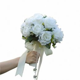 bridal Bridesmaid Wedding Bouquet White Silk Frs Roses Artificial Bride Boutniere Mariage Bouquet Wedding Accories F5Go#