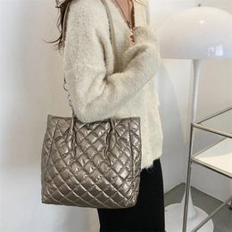Evening Bags Autumn Winter Women Top-handle Bag Quilted Cotton Padded Tote Shoulder Handbag Large-capacity Chain Travel Satchel