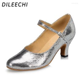 Dance Shoes DILEECHI Sheepskin Women's Latin Female Adult Silver Ballroom Dancing Genuine Leather