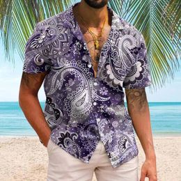 Men's Casual Shirts Men Boho Vintage Floral Print Top Turndown Collar Single Breasted Blouses Summer Hawaiian Beachwear