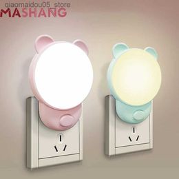 Lamps Shades Cute bear night light plug-in wall light EU 220V dimmable LED night light childrens bedroom night light Q240416
