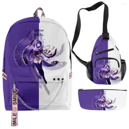 Backpack Creative Game Genshin Impact 3D Print 3pcs/Set Student School Bags Multifunction Travel Chest Bag Pencil Case