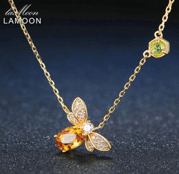 LAMOON Bee 925 Sterling Silver Necklace Natural Citrine Gemstone Necklaces 14K Real Gold Plated Chain Pendant Jewellery LMNI015 CX209882879