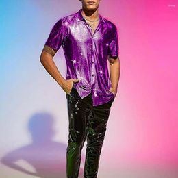 Men's Casual Shirts Non-iron Men Shirt Shiny Satin Performance With Turn-down Collar Single-breasted Design For Club Party Disco Stage