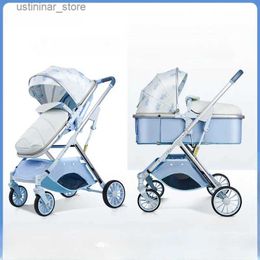 Strollers# NEW 2024 Baby Stroller Can Sit or Lie Down Folding Four Wheels Cart High View Shock Absorption Newborn Baby Stroller Blue L416