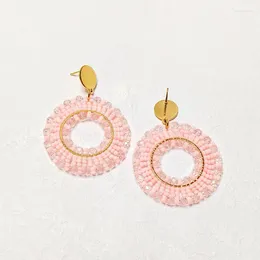 Dangle Earrings Rice Bead Circle Pink Originality Fashion Hand Knitting Alloy Simple Bohemia Geometry Beaded