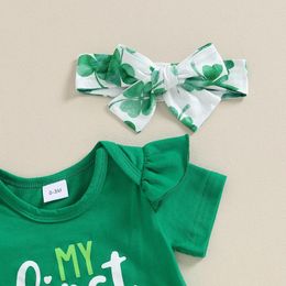 Clothing Sets St Patricks Day Baby Girl Outfit Ruffle Short Sleeve My First Romper Shamrock Flared Pants Set